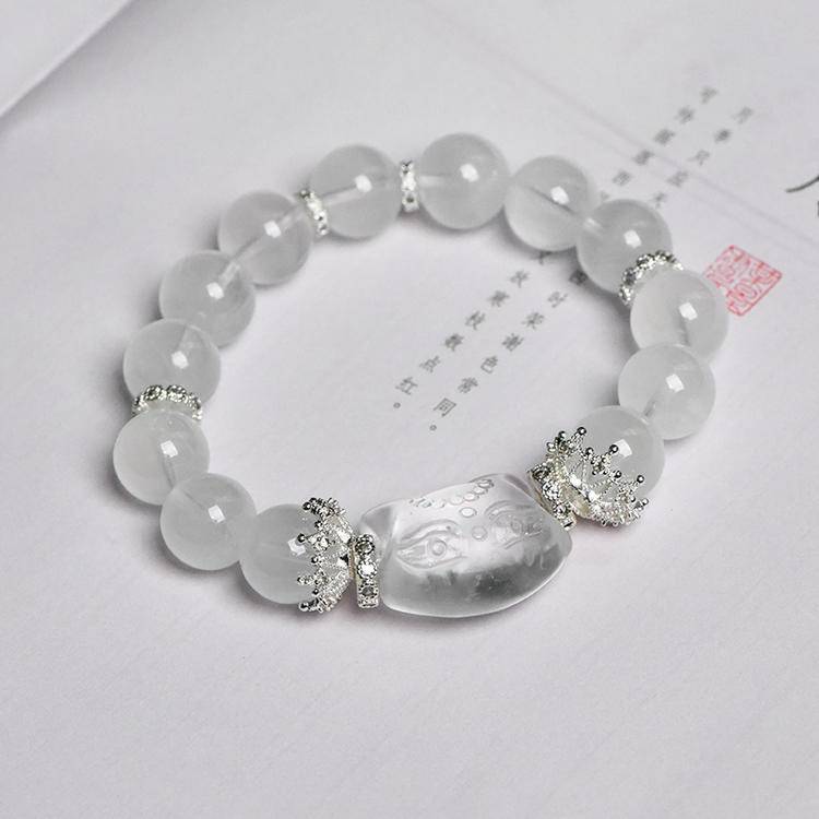 Natural White Phantom and Cat Shaped Bead Bracelet Crystal Country Arts and Crafts