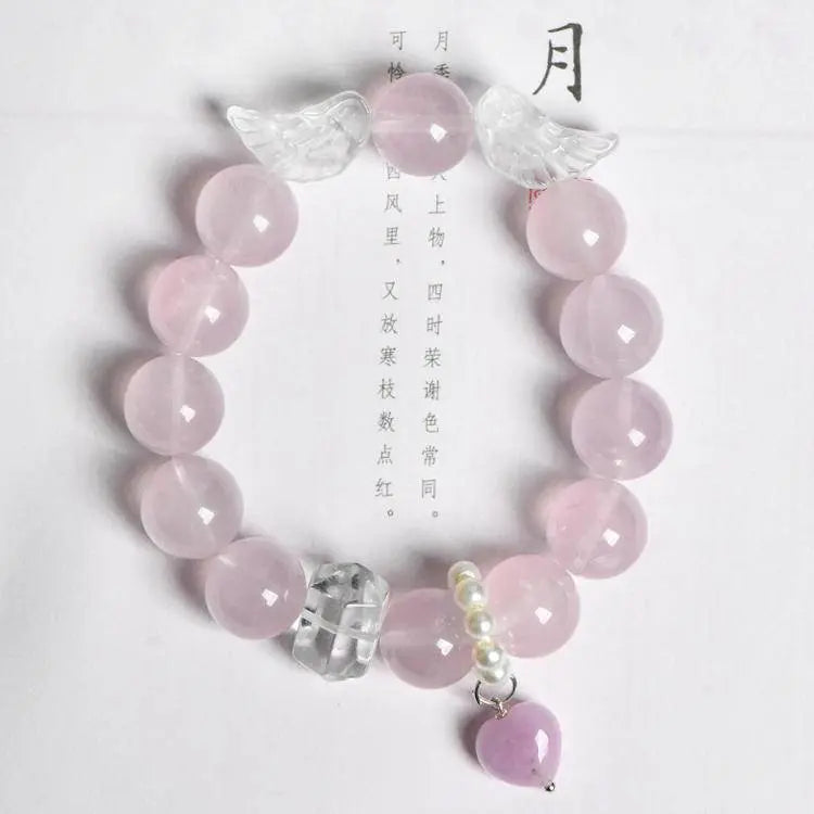 Natural Jelly Like Pink and Clear Quartz Angel Wing Bracelet Crystal Country