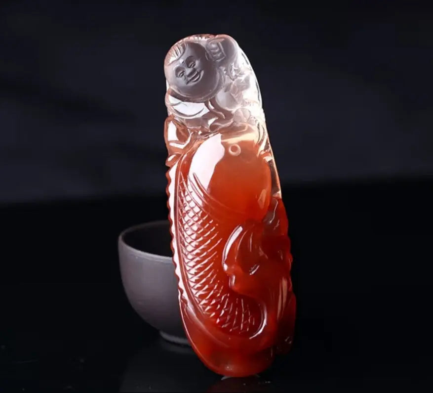 Natural Red Rabbit Hair Crystal Pendant Red Crystal Fish Gift xuyuan