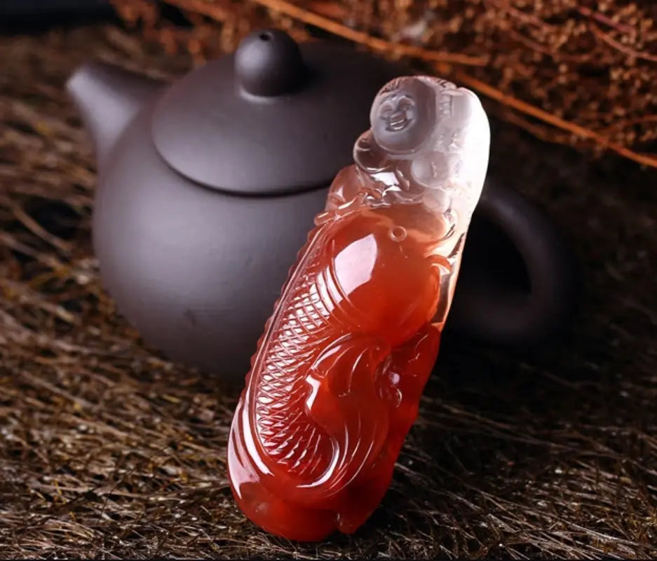 Natural Red Rabbit Hair Crystal Pendant Red Crystal Fish Gift xuyuan