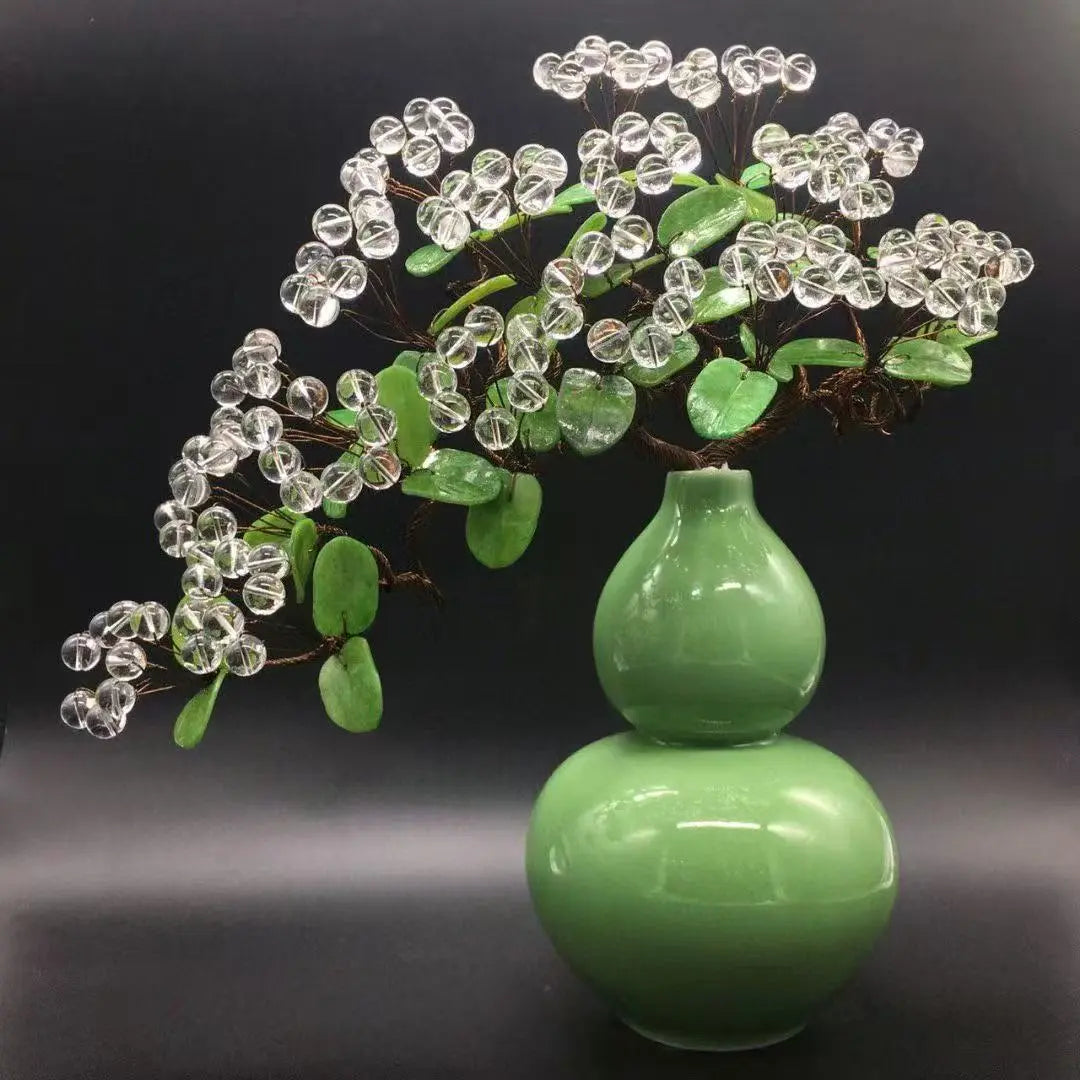 Rich And Delicate Natural White Crystal Ping An Gourd Zhaocai Tree shuijingchuanqi Arts and Crafts