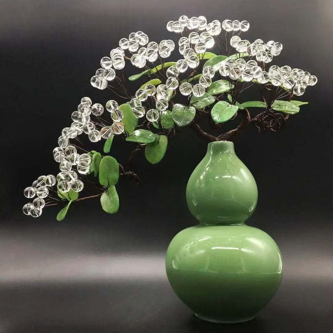 Rich And Delicate Natural White Crystal Ping An Gourd Zhaocai Tree shuijingchuanqi Arts and Crafts