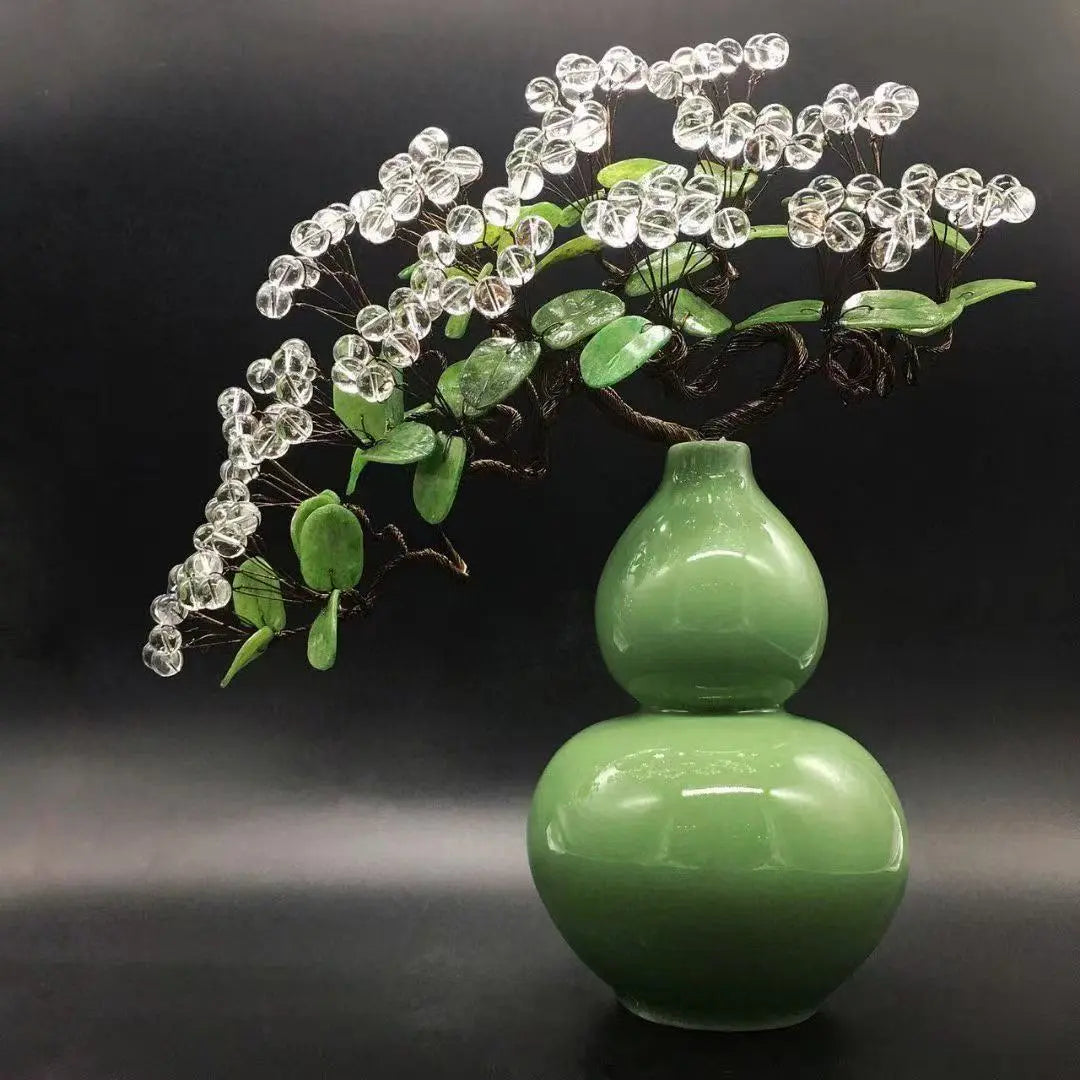 Rich And Delicate Natural White Crystal Ping An Gourd Zhaocai Tree shuijingchuanqi Arts and Crafts