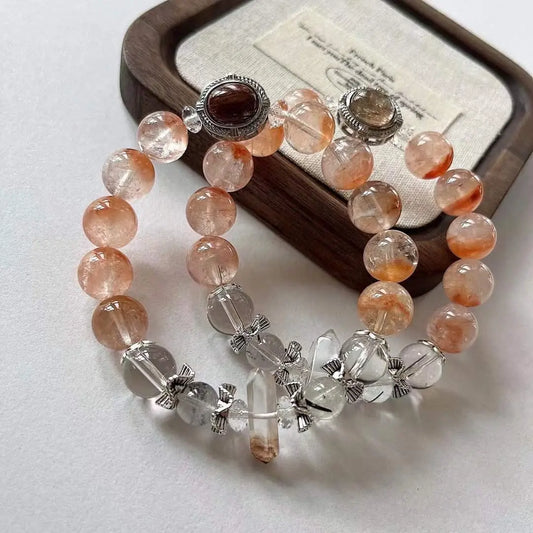 Original DIY Natural Red Rabbit Hair White Crystal Bracelet Chenming Arts and Crafts