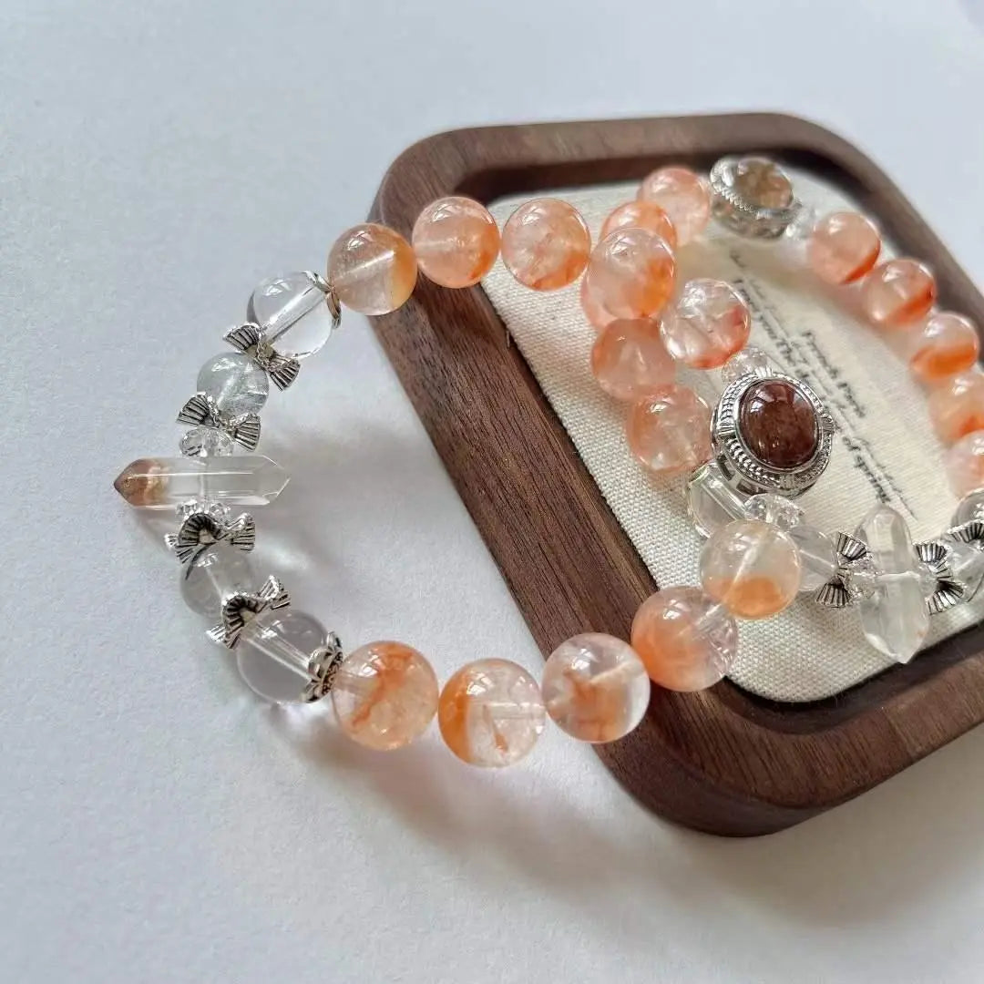 Original DIY Natural Red Rabbit Hair White Crystal Bracelet Chenming Arts and Crafts