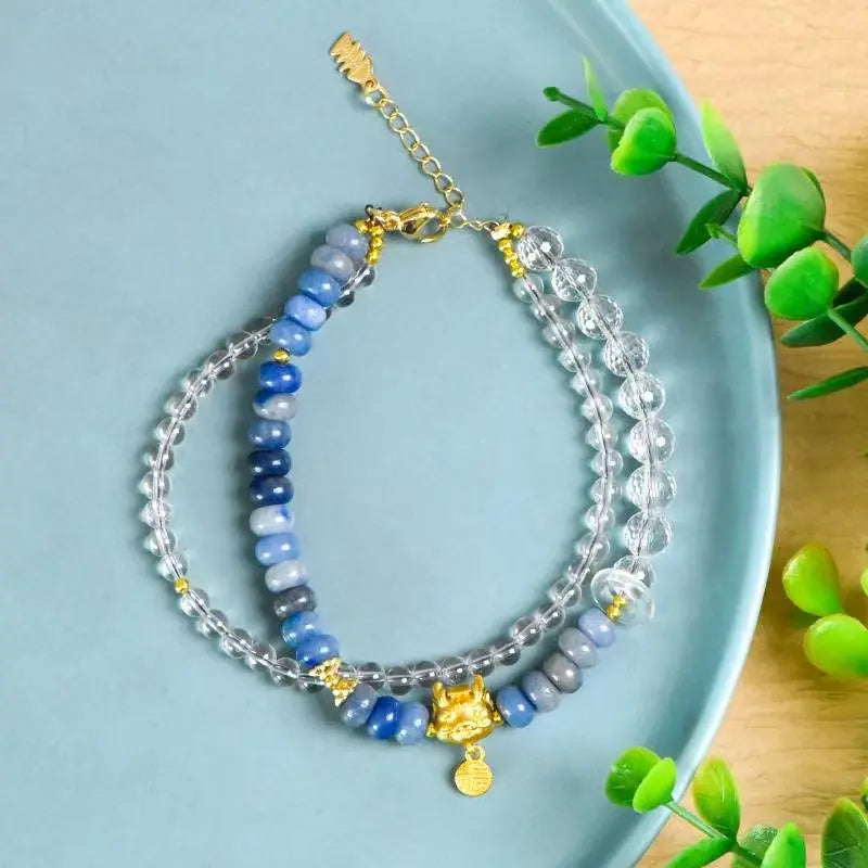 Elegant Blue Aventurine & White Crystal Bracelet for Women Crystal Country Arts and Crafts