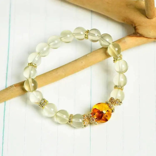 Natural Lemon Citrine and Amber Single Loop Bracelet Crystal Country
