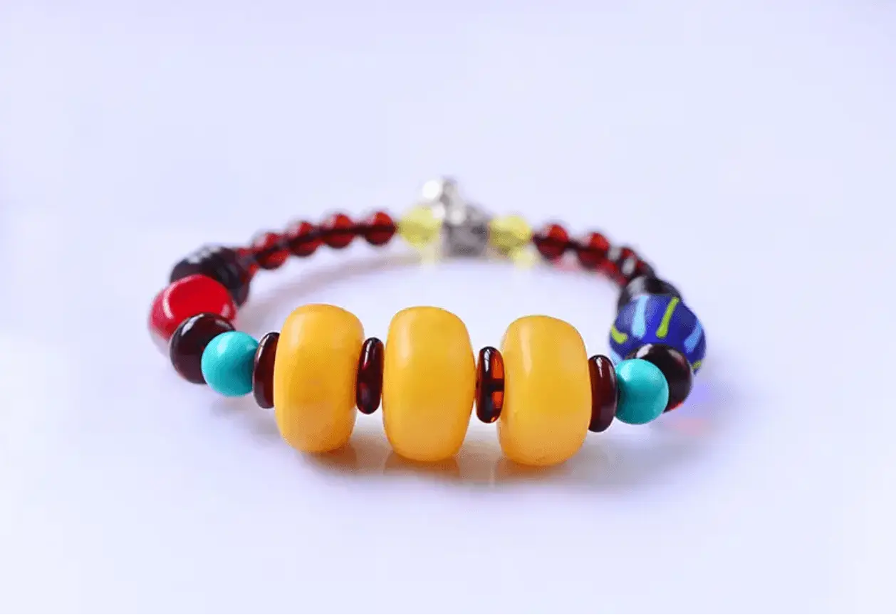 Vintage Amber Multi-Gemstone Bracelet with Natural Crystals xuyuan