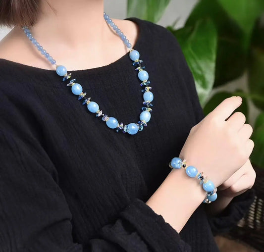 Serenity Aquamarine Jewelry Set Necklace and Bracelet xuyuan