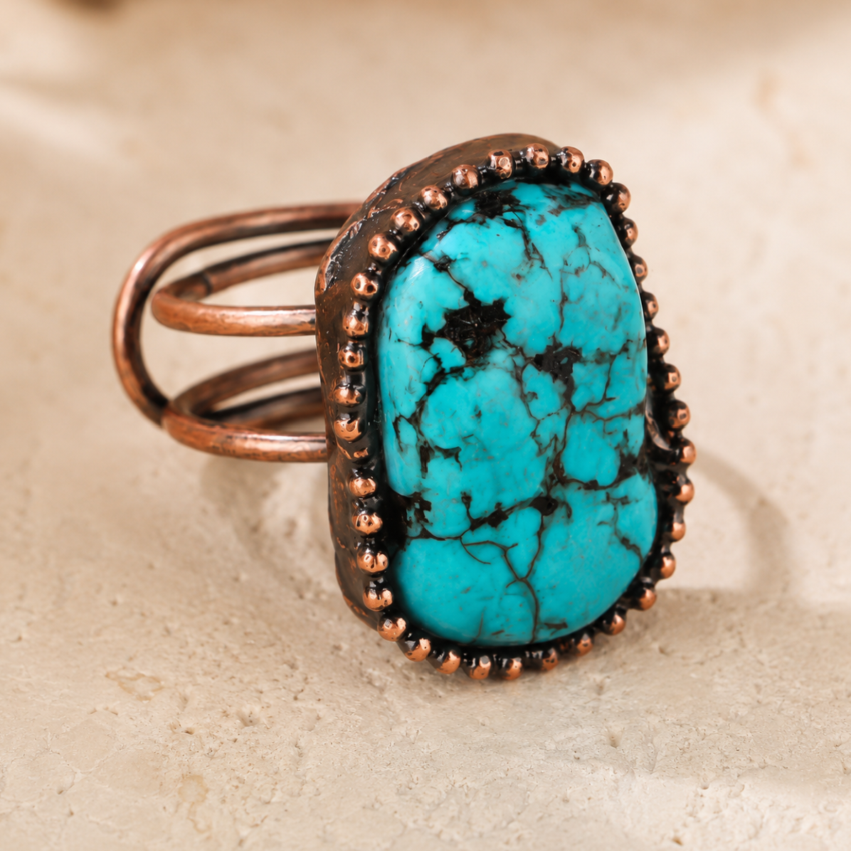 December birthstone ring featuring blue gemstone ring color, natural turquoise pattern, and soft bohemian charm.