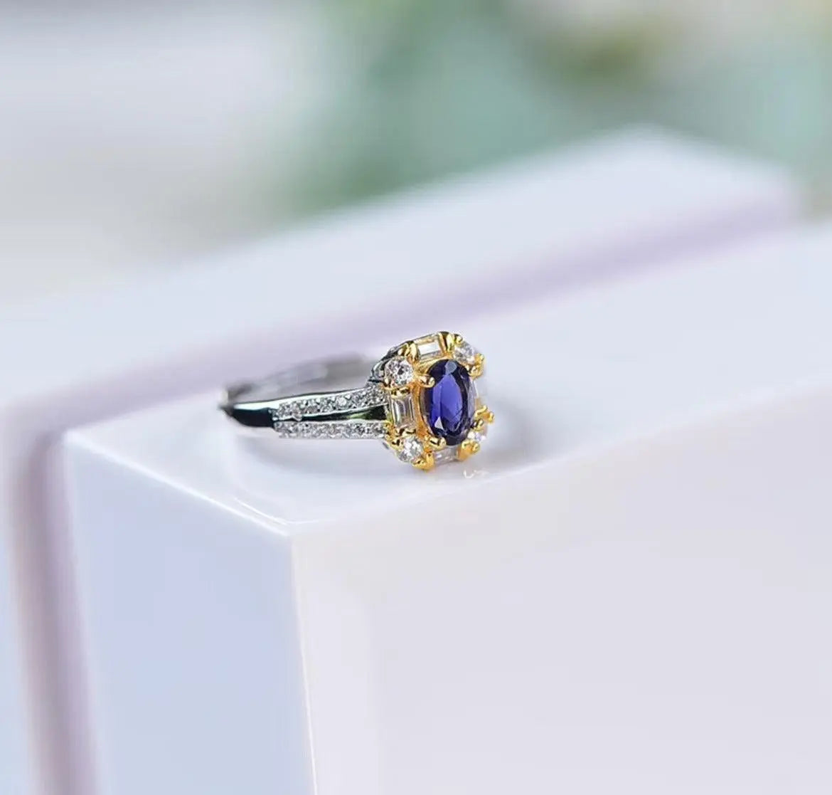 Natural Cordierite Ring in Violet Blue Iolite Gemstone xuyuan