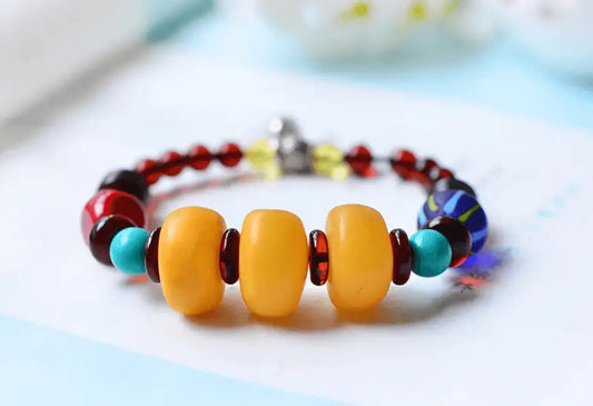 Vintage Amber Multi-Gemstone Bracelet with Natural Crystals xuyuan