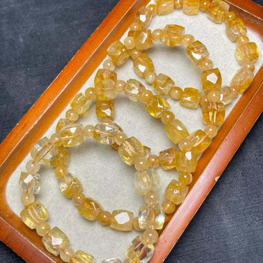 New Arrivals of Single-Loop Faceted Yellow Fluorite Bracelets zhongwangshuijin