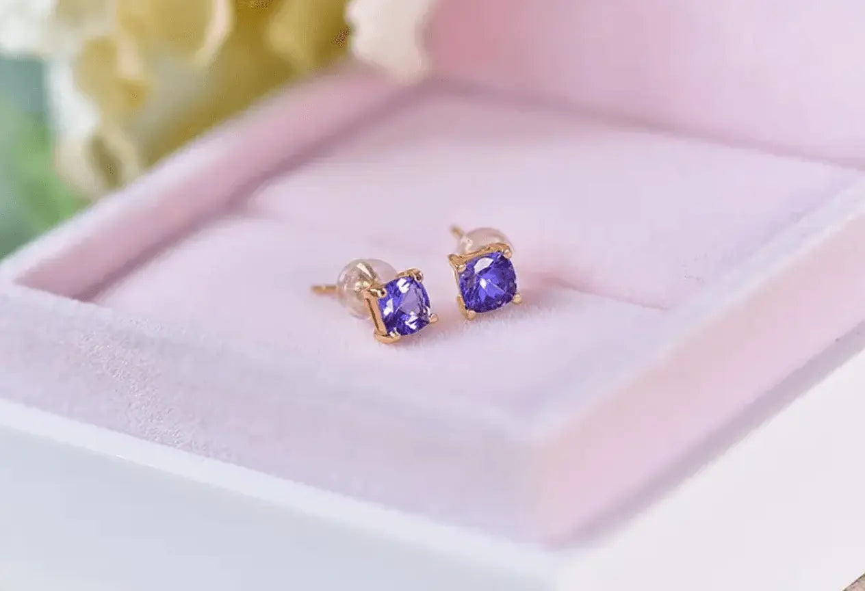 Elegant 18K Gold Stud Earrings with Tanzanite and Diamond Accents xuyuan