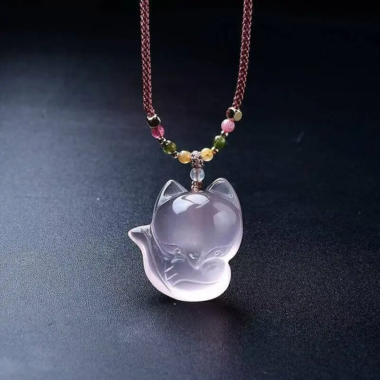 Natural Powder Crystal Fox Pendant for Nature Lovers SHINECRYS Arts and Crafts