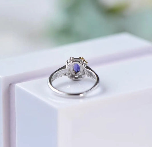 Natural Cordierite Ring in Violet Blue Iolite Gemstone xuyuan
