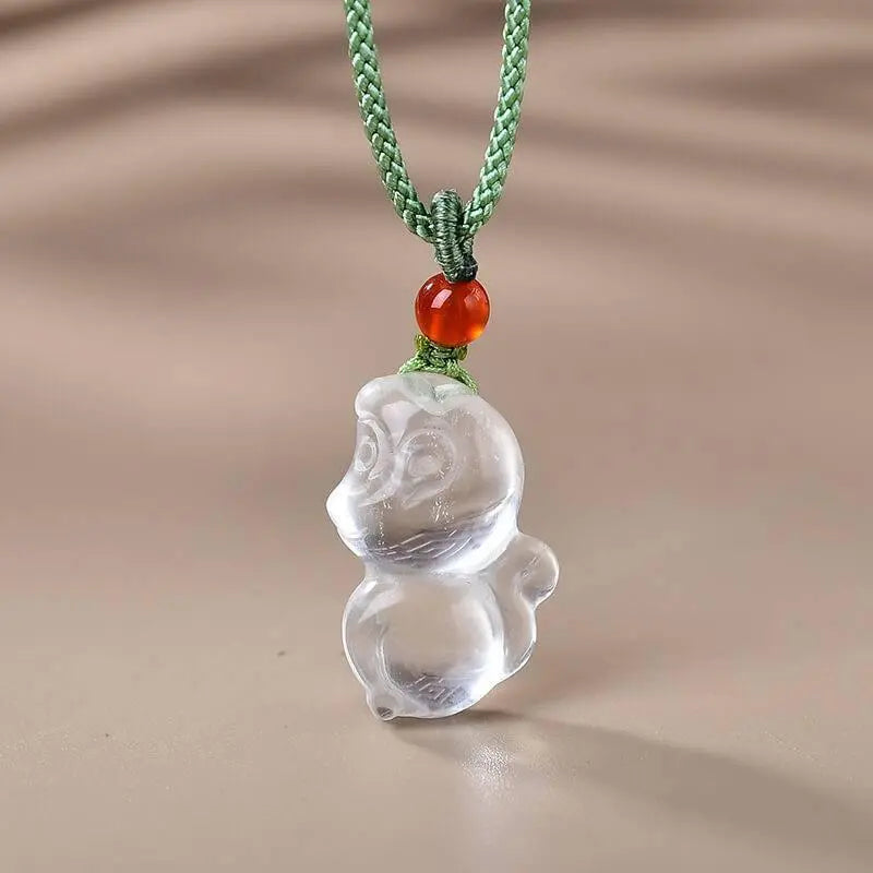 Natural White Crystal Necklace Zodiac Monkey Pendant Charm Crystal Country Arts and Crafts