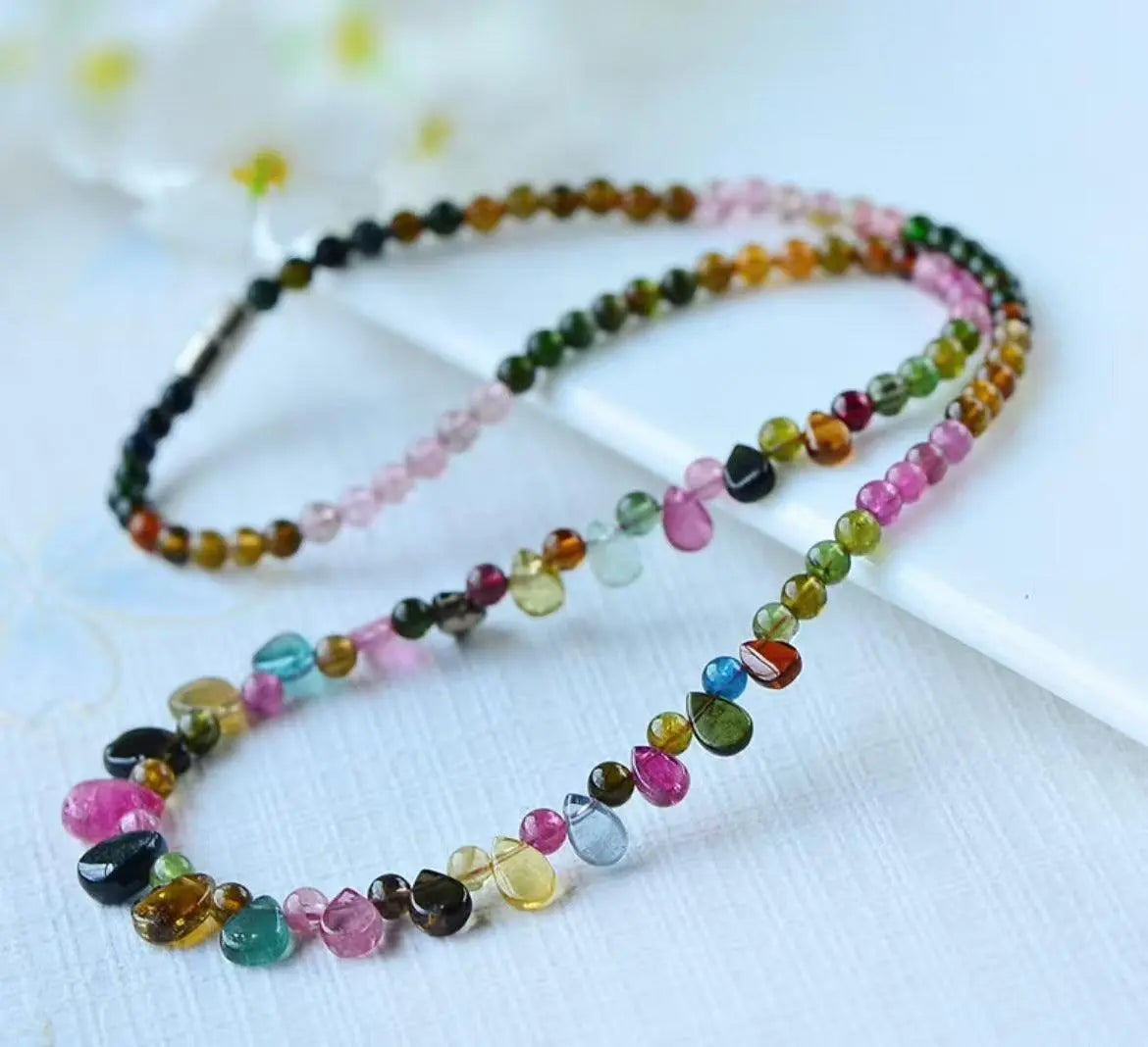 Natural Crystal Tourmaline Water Droplet Necklace Elegance xuyuan