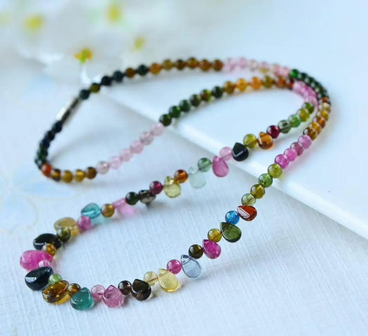 Natural Crystal Tourmaline Water Droplet Necklace Elegance xuyuan