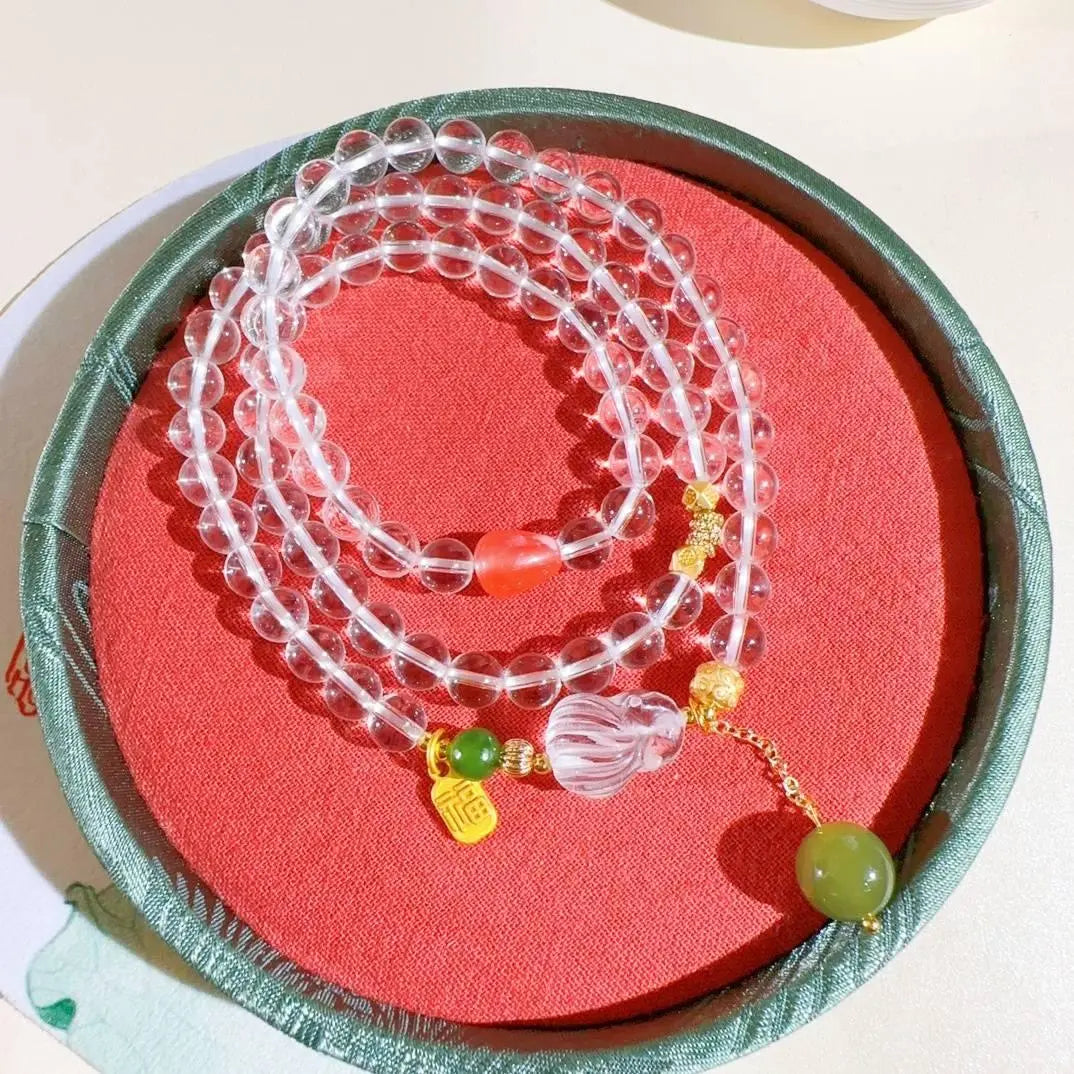 Natural White Crystal Three-Loop Bracelet for Elegance Crystal Country Arts and Crafts