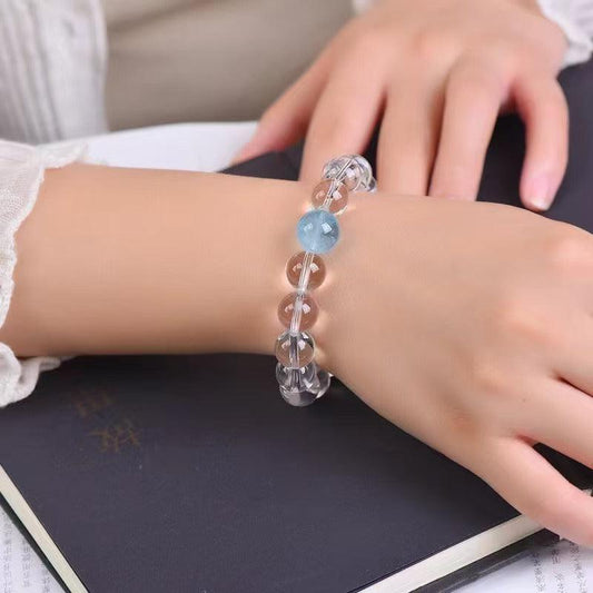 Star Style White Crystal Sea Blue Treasure Bracelet 8-12mm xiaoya
