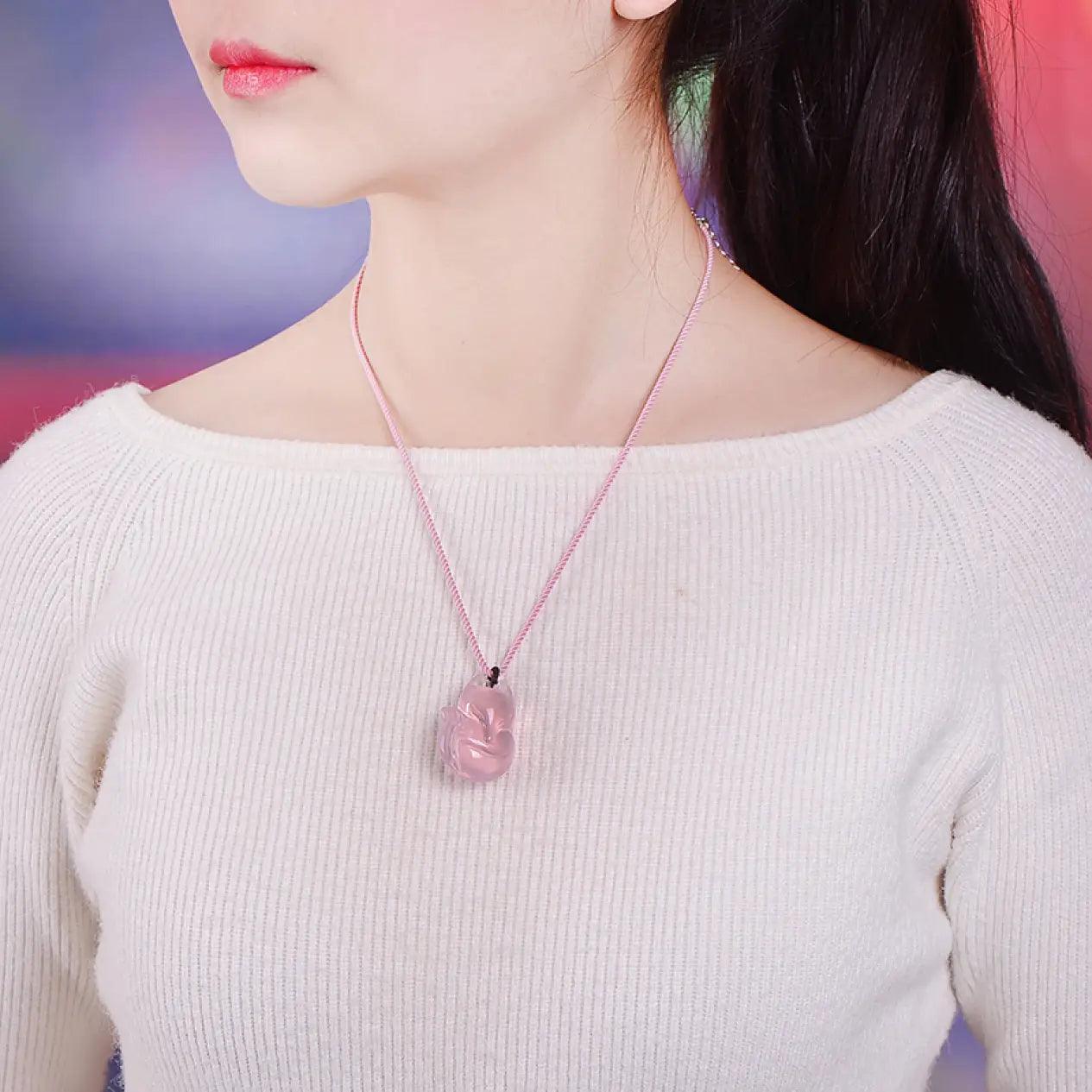 Pink Horse Pink Fox Crystal Double-Sided Pendant Necklace xuyuan Arts and Crafts