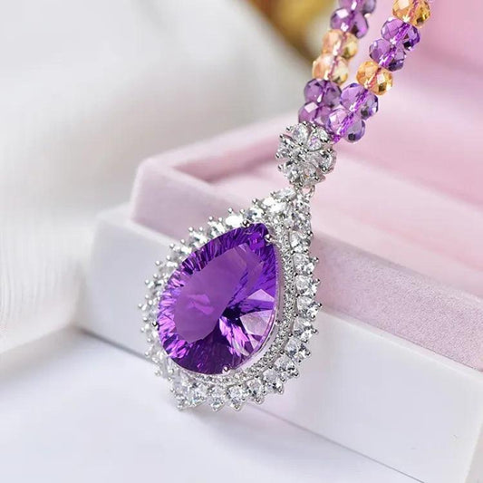 Natural Amethyst Faceted Pendant 925 Silver Inlaid Amethyst xuyuan Arts and Crafts