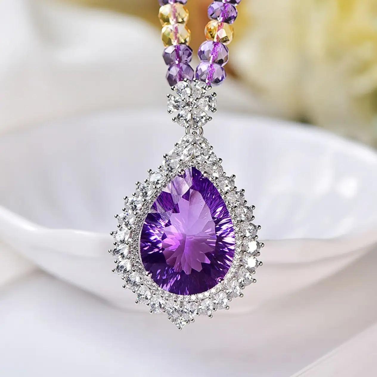 Natural Amethyst Faceted Pendant 925 Silver Inlaid Amethyst xuyuan Arts and Crafts