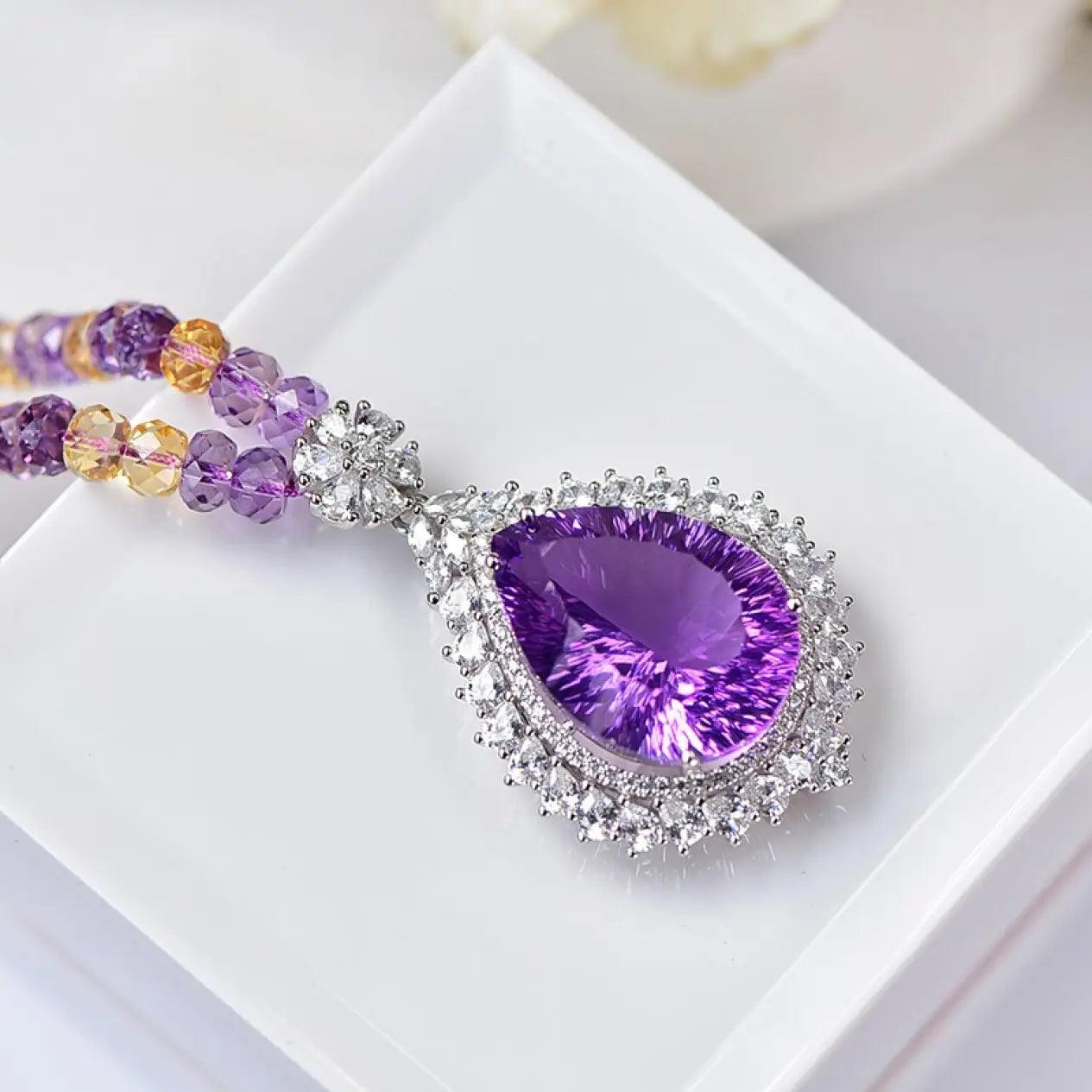 Natural Amethyst Faceted Pendant 925 Silver Inlaid Amethyst xuyuan Arts and Crafts