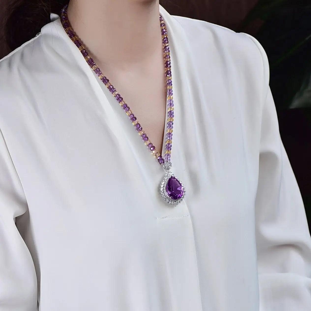 Natural Amethyst Faceted Pendant 925 Silver Inlaid Amethyst xuyuan Arts and Crafts
