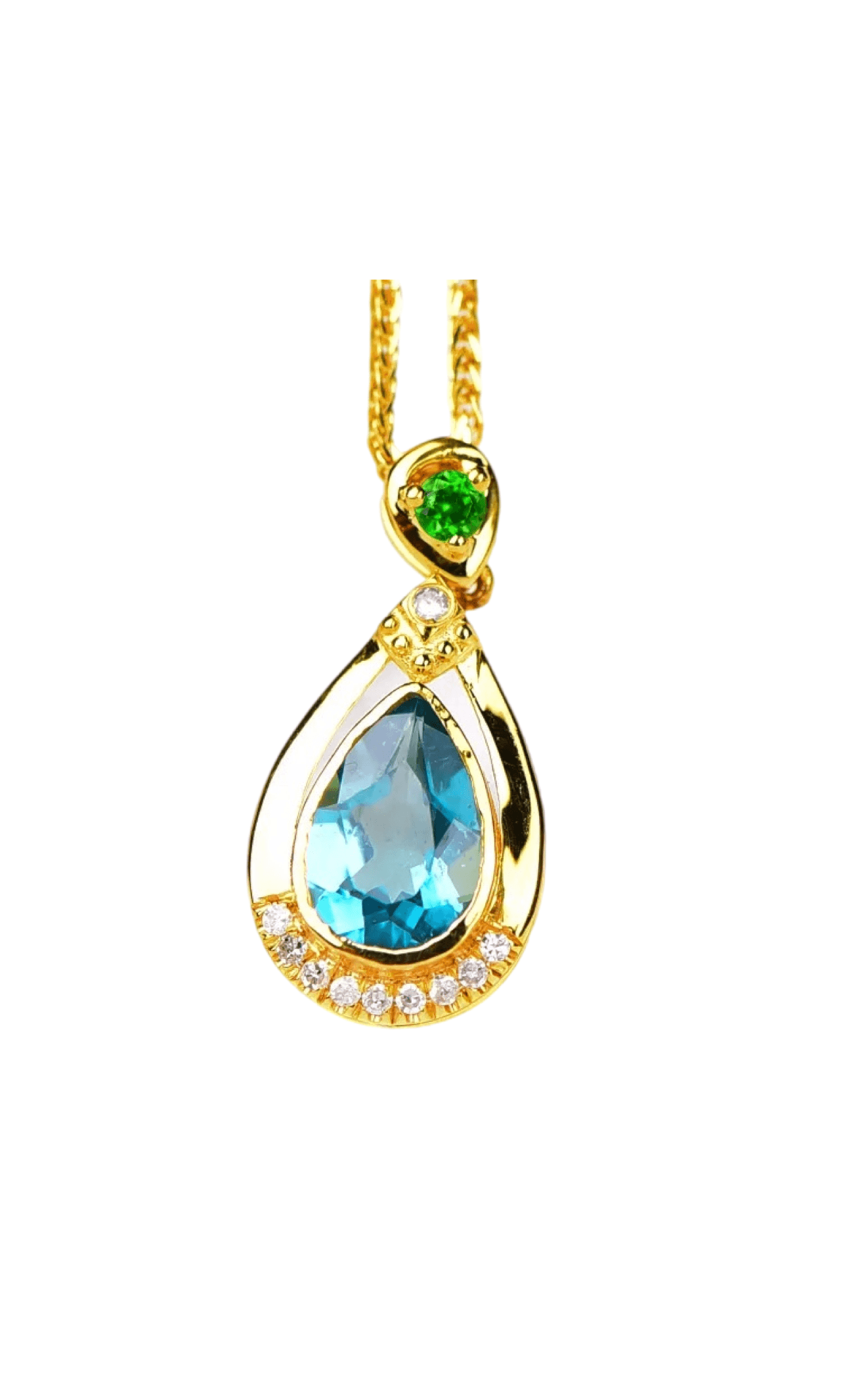 Elegant 18K Gold Blue Tourmaline Diamond Drop Pendant xuyuan Arts and Crafts