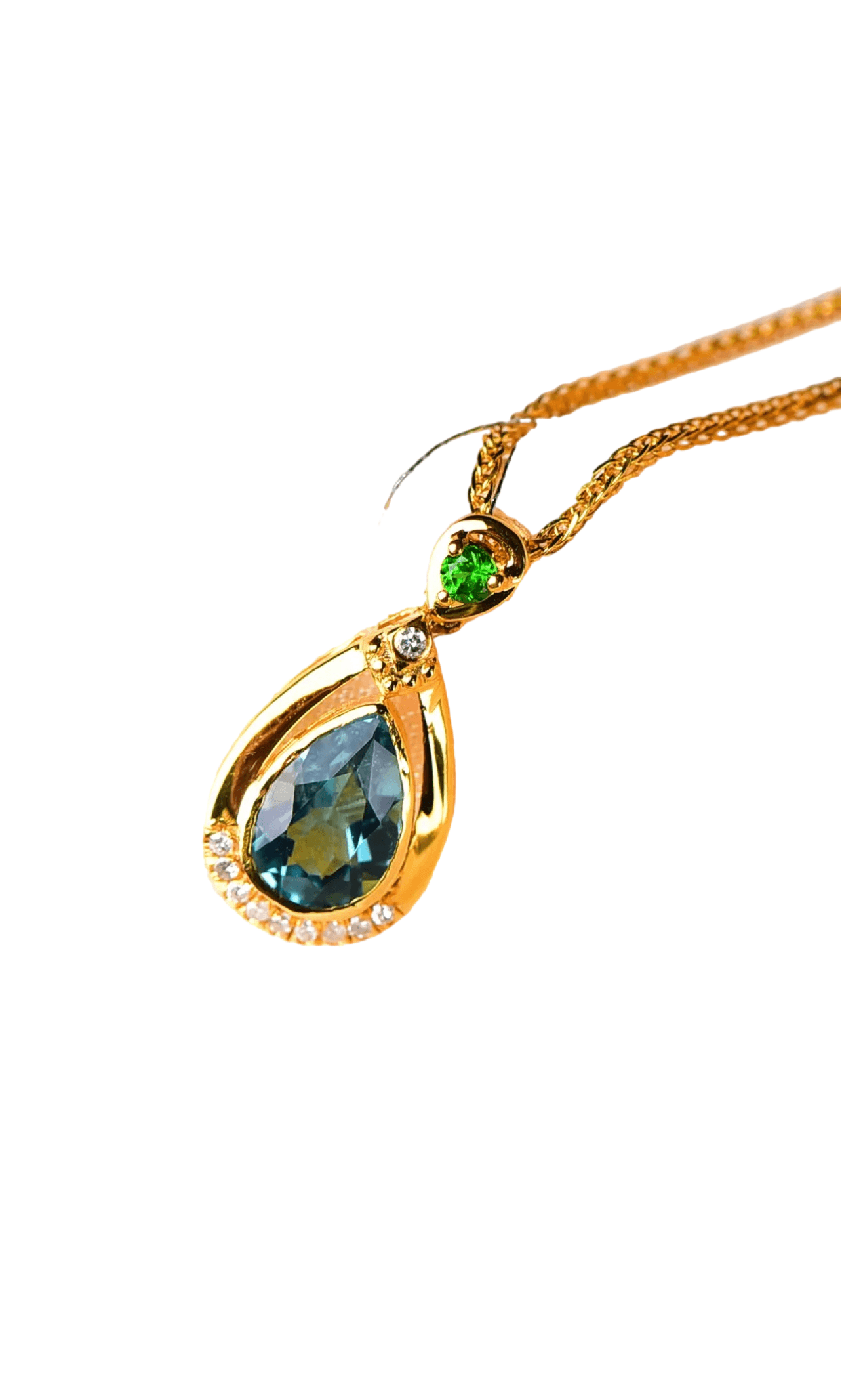 Elegant 18K Gold Blue Tourmaline Diamond Drop Pendant xuyuan Arts and Crafts
