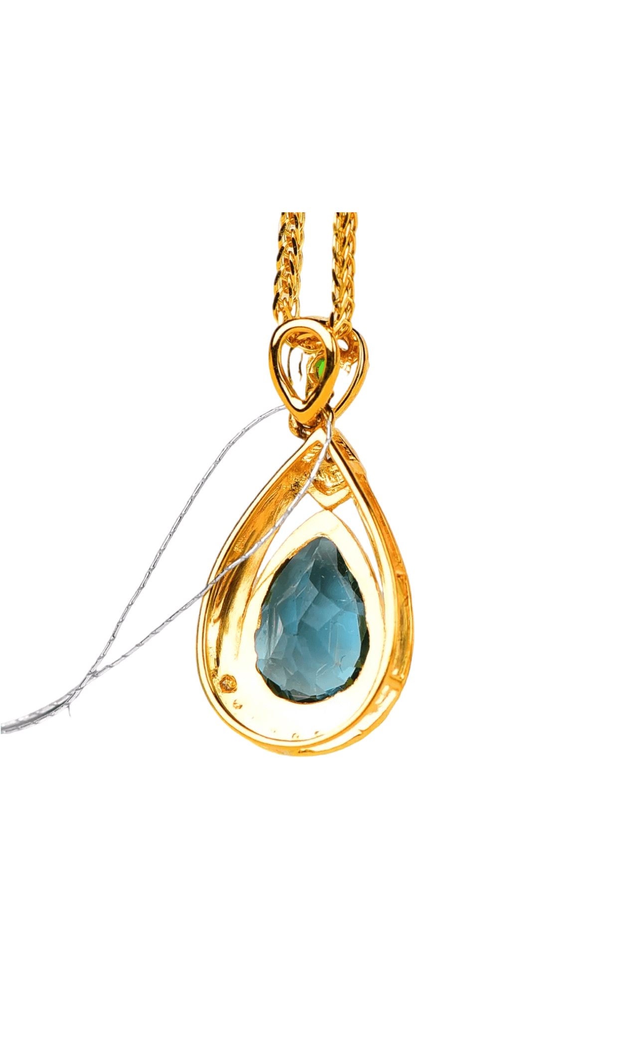 Elegant 18K Gold Blue Tourmaline Diamond Drop Pendant xuyuan Arts and Crafts