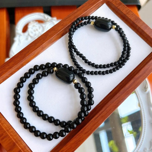 Obsidian Road Pass Double Loop Bracelet for Elegant Style jingshiji Arts and Crafts
