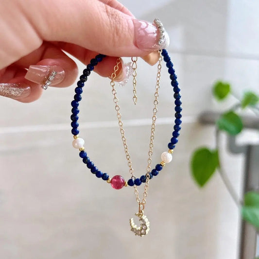 Natural Lapis Lazuli Double Chain Bracelet for Elegance jingshiji Arts and Crafts