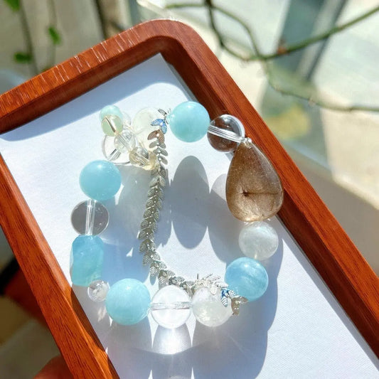 Natural Aquamarine With White Ghost Crystal Pendant jingshiji Arts and Crafts