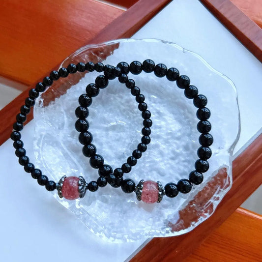 Natural Strawberry Crystal Double Ring 6 Mm Elegant Jewelry jingshiji Arts and Crafts