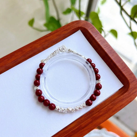 Shredded Silver and Cinnabar Bracelet for Elegant Style jingshiji Arts and Crafts
