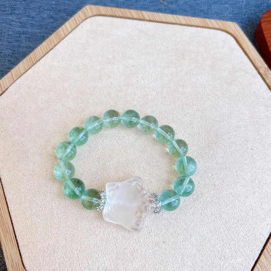 Natural Solid Color Green Fluorite Bracelet for Calmness jingshiji Arts and Crafts