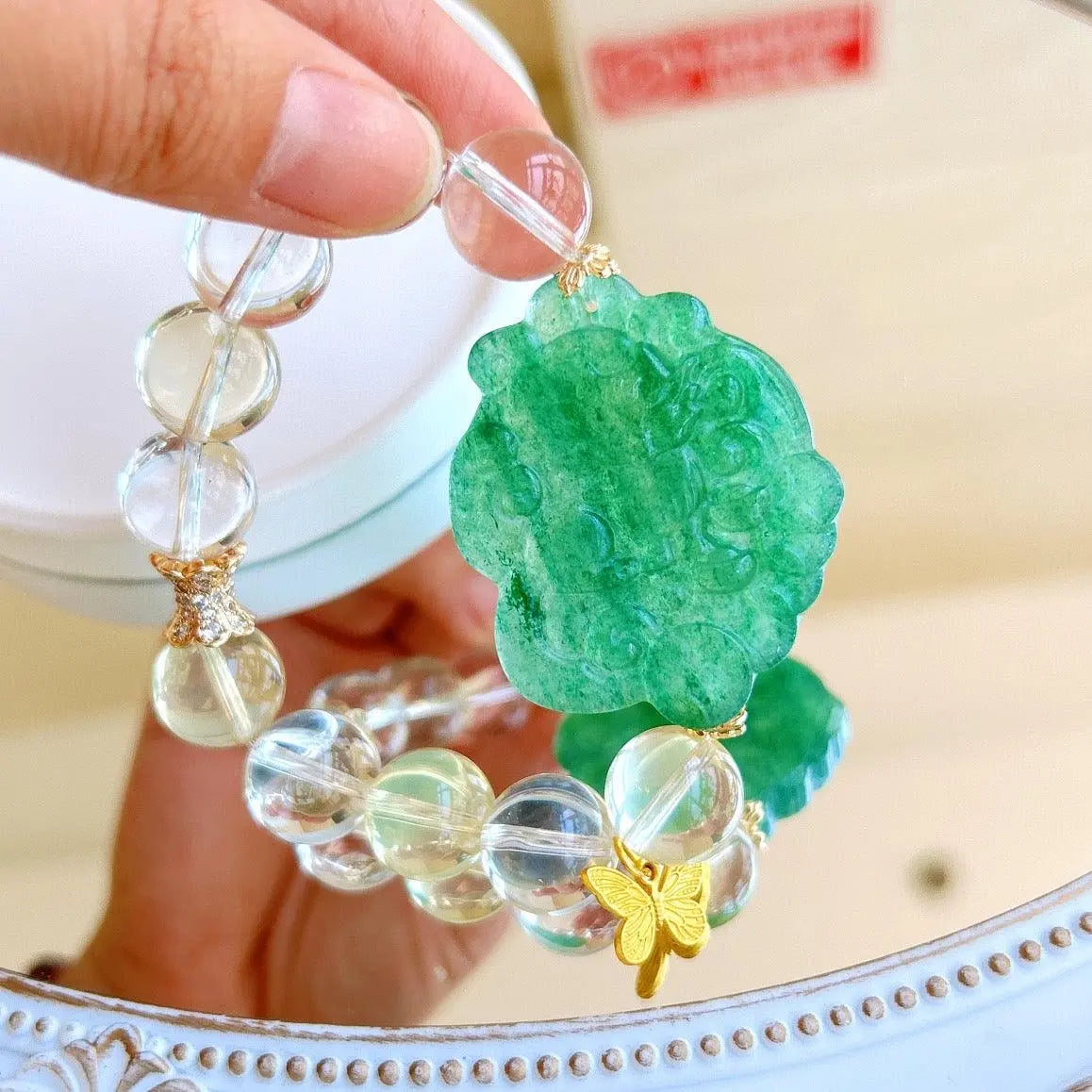Natural Topaz White Crystal With Green Strawberry Chunks jingshiji Arts and Crafts