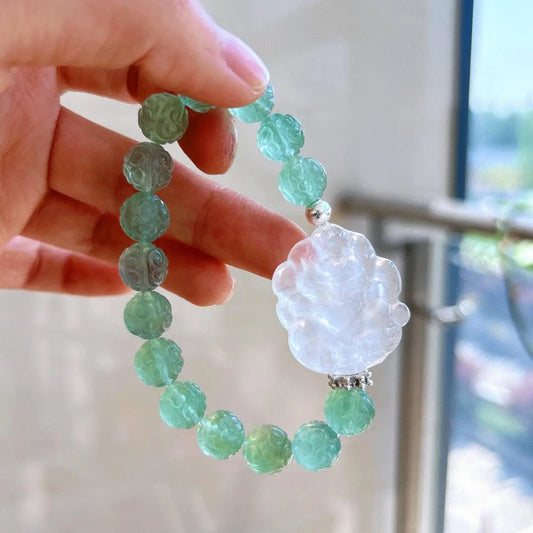 Natural Pure Color Green Fluorite Seiko Carving Fairy jingshiji Arts and Crafts