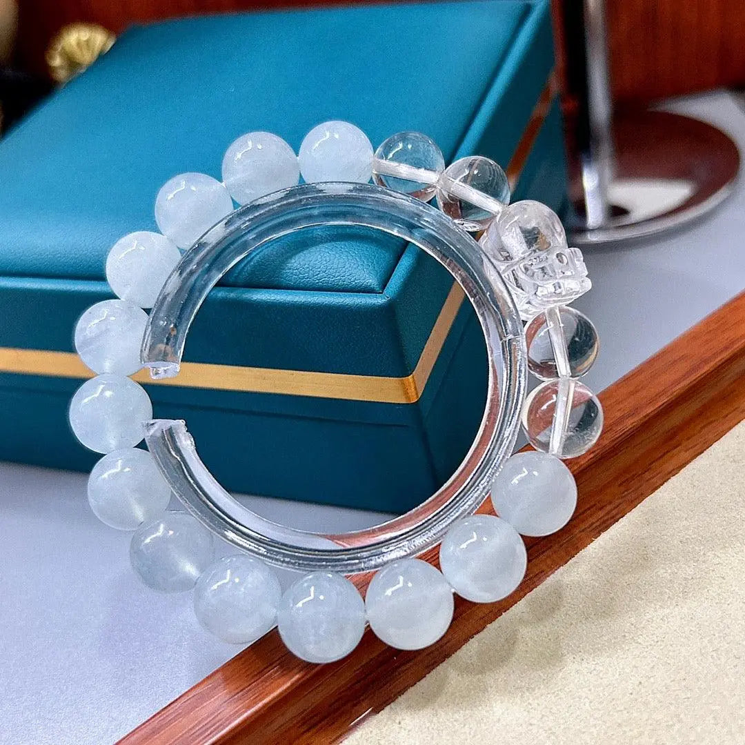 Natural Aquamarine Bracelet with Pixiu Charm and Crystals jingshiji Arts and Crafts