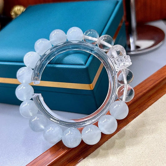 Natural Aquamarine Bracelet with Pixiu Charm and Crystals jingshiji Arts and Crafts
