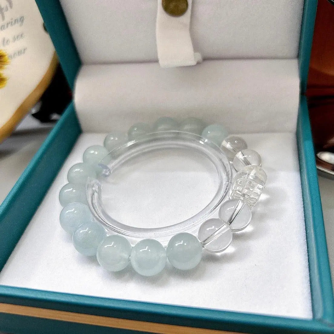 Natural Aquamarine Bracelet with Pixiu Charm and Crystals jingshiji Arts and Crafts