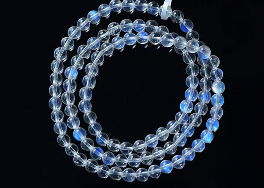 Natural Crystal Blue Moonstone Hand String Three Circles Bracelet xuyuan