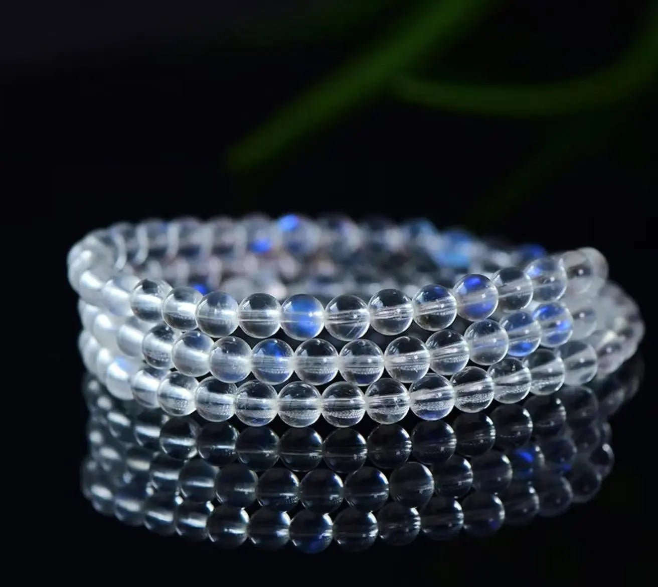 Natural Crystal Blue Moonstone Hand String Three Circles Bracelet xuyuan