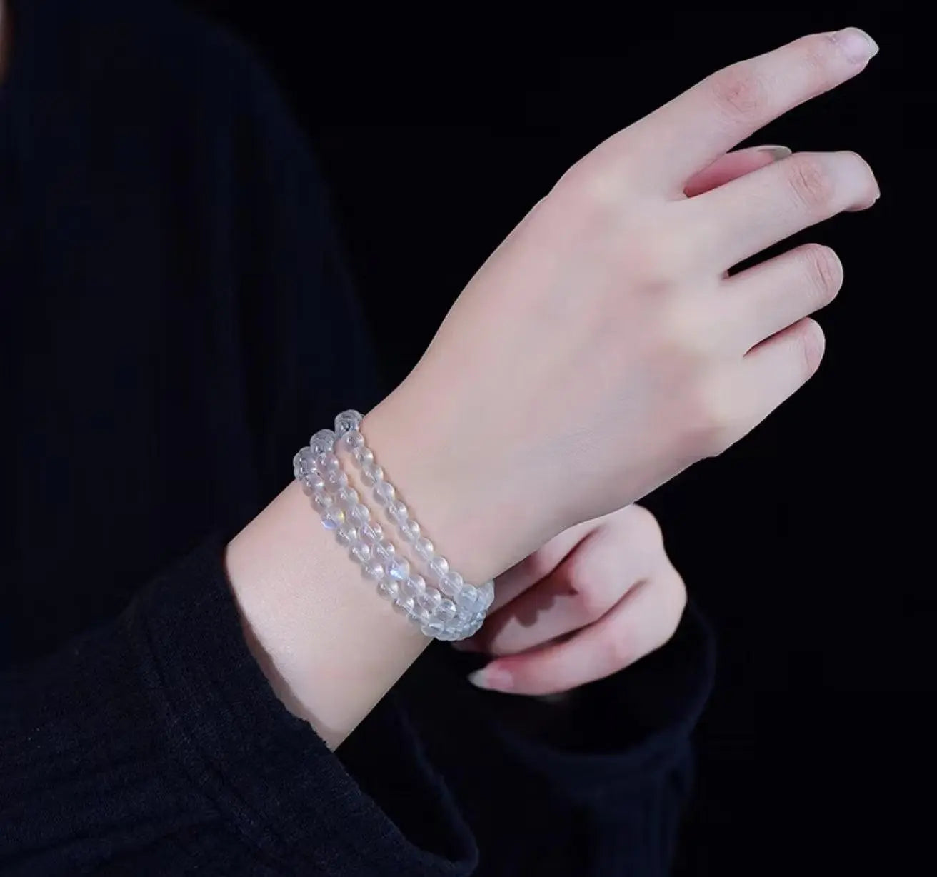 Natural Crystal Blue Moonstone Hand String Three Circles Bracelet xuyuan