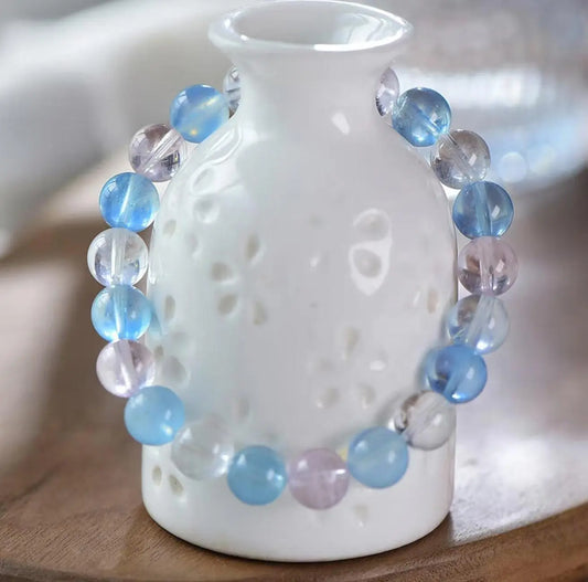 Natural Morgan Stone Blue Powder Crystal Bracelet Gift xuyuan