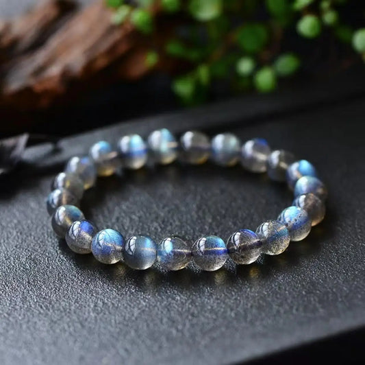 Natural Moonstone Bracelet Grey Feldspar Gemstone Jewelry xuyuan