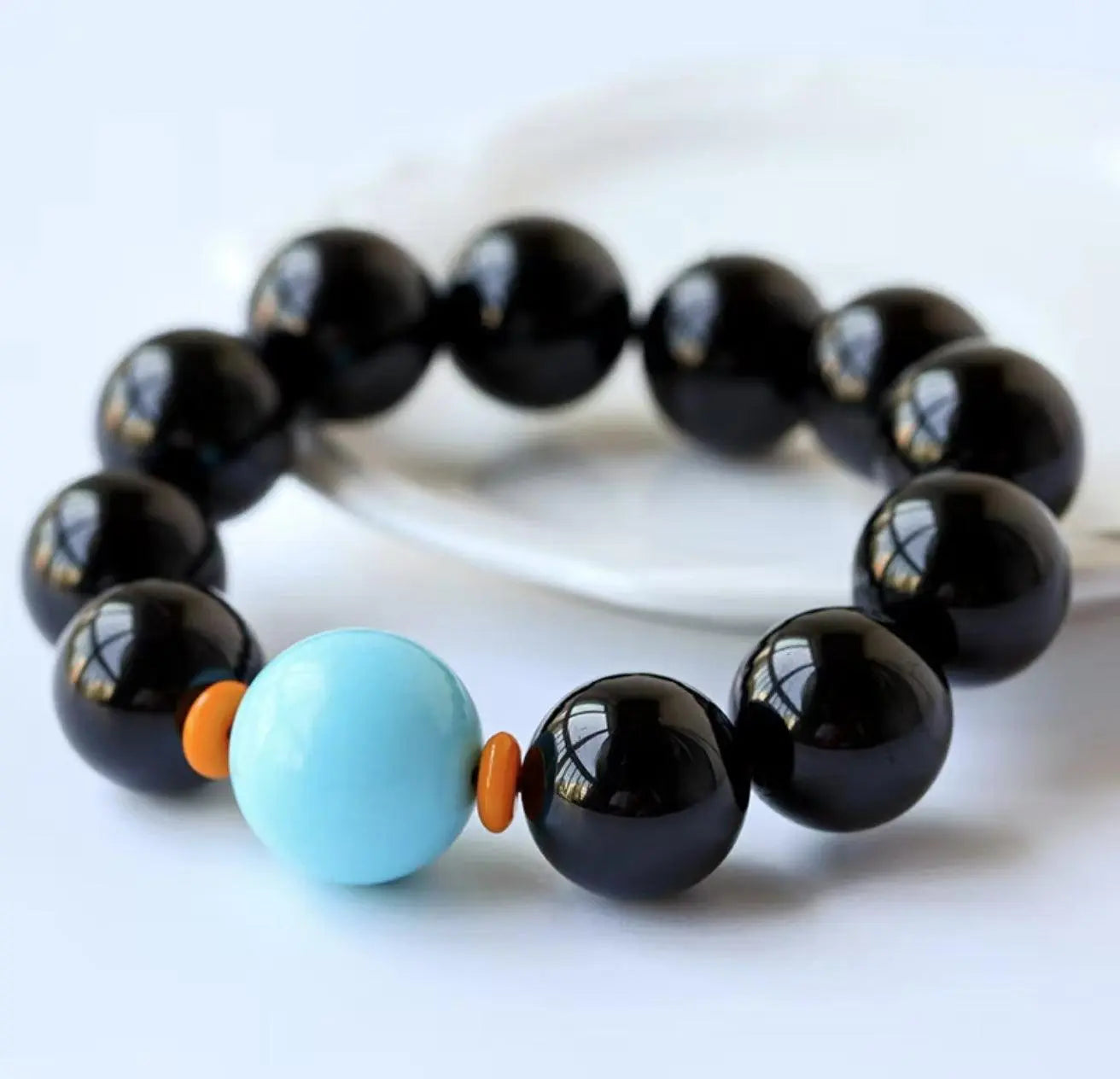 Natural Crystal Black Tourmaline Turquoise Bracelet Gift xuyuan